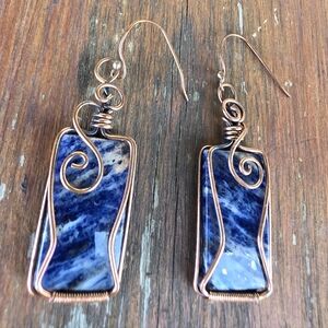 Copper-Wrapped Lapis Lazuli Gemstone Earrings (2")